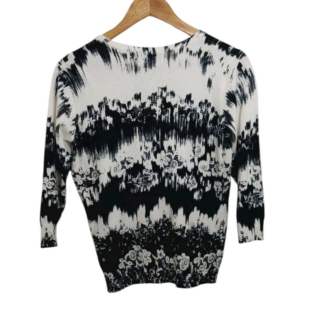 Joseph A. Women's Size Petite Medium Cardigan Black White - Picture 2 of 11